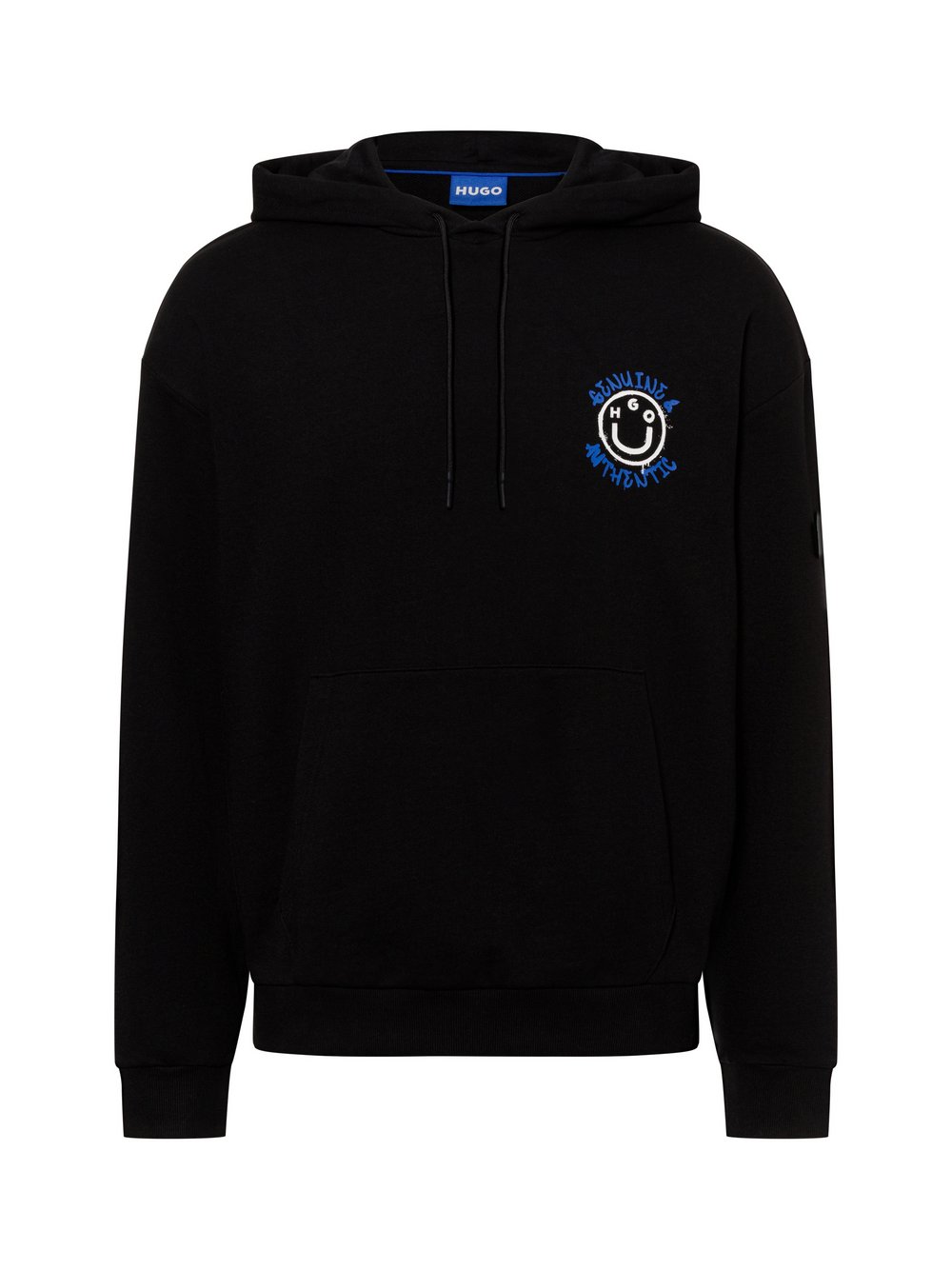 HUGO BLUE Męski sweter z kapturem Mężczyźni Bawełna czarny nadruk, S