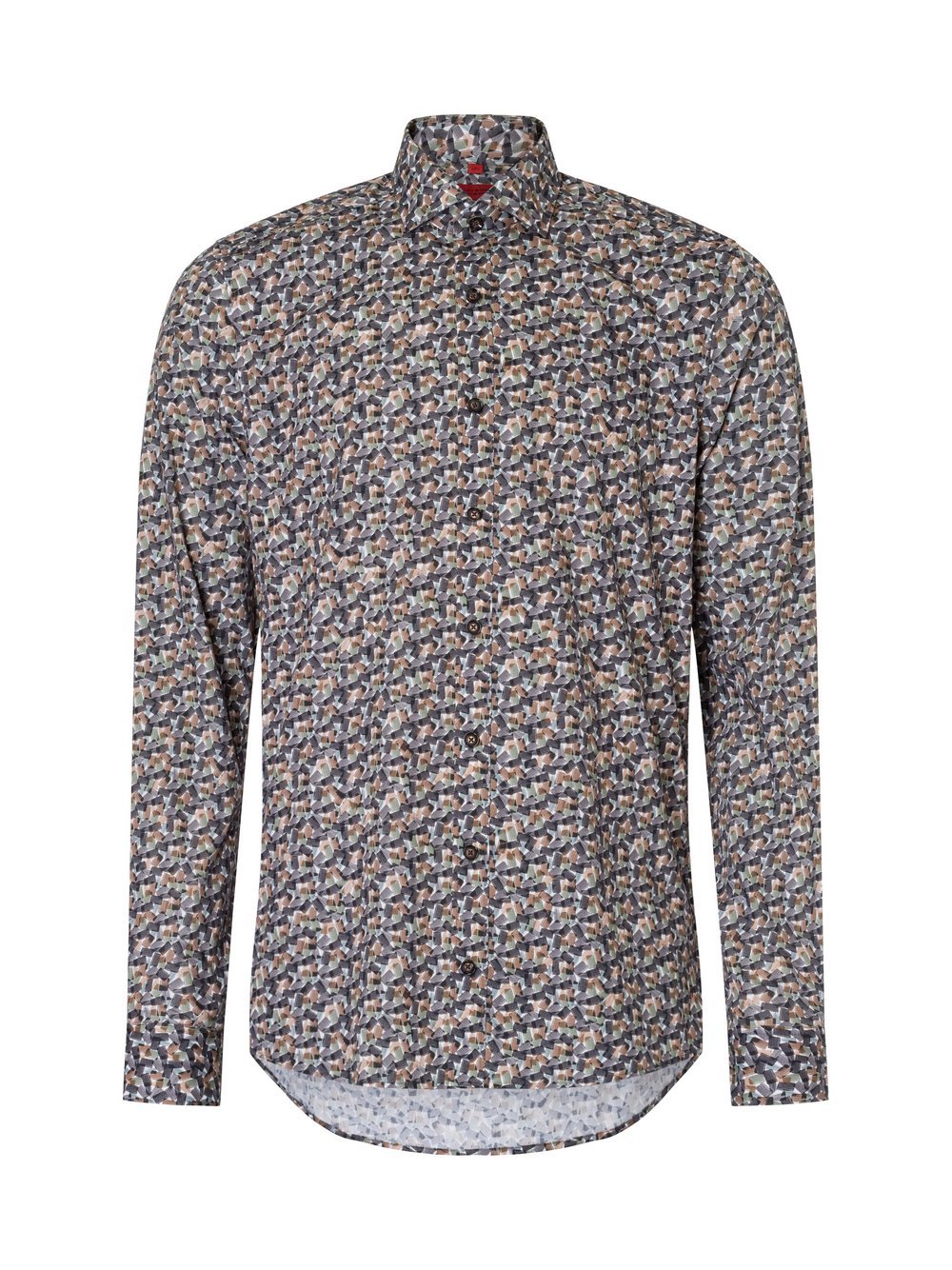 Finshley & Harding Koszula męska Mężczyźni Slim Fit Bawełna szary|brązowy|zielony wzorzysty, 39