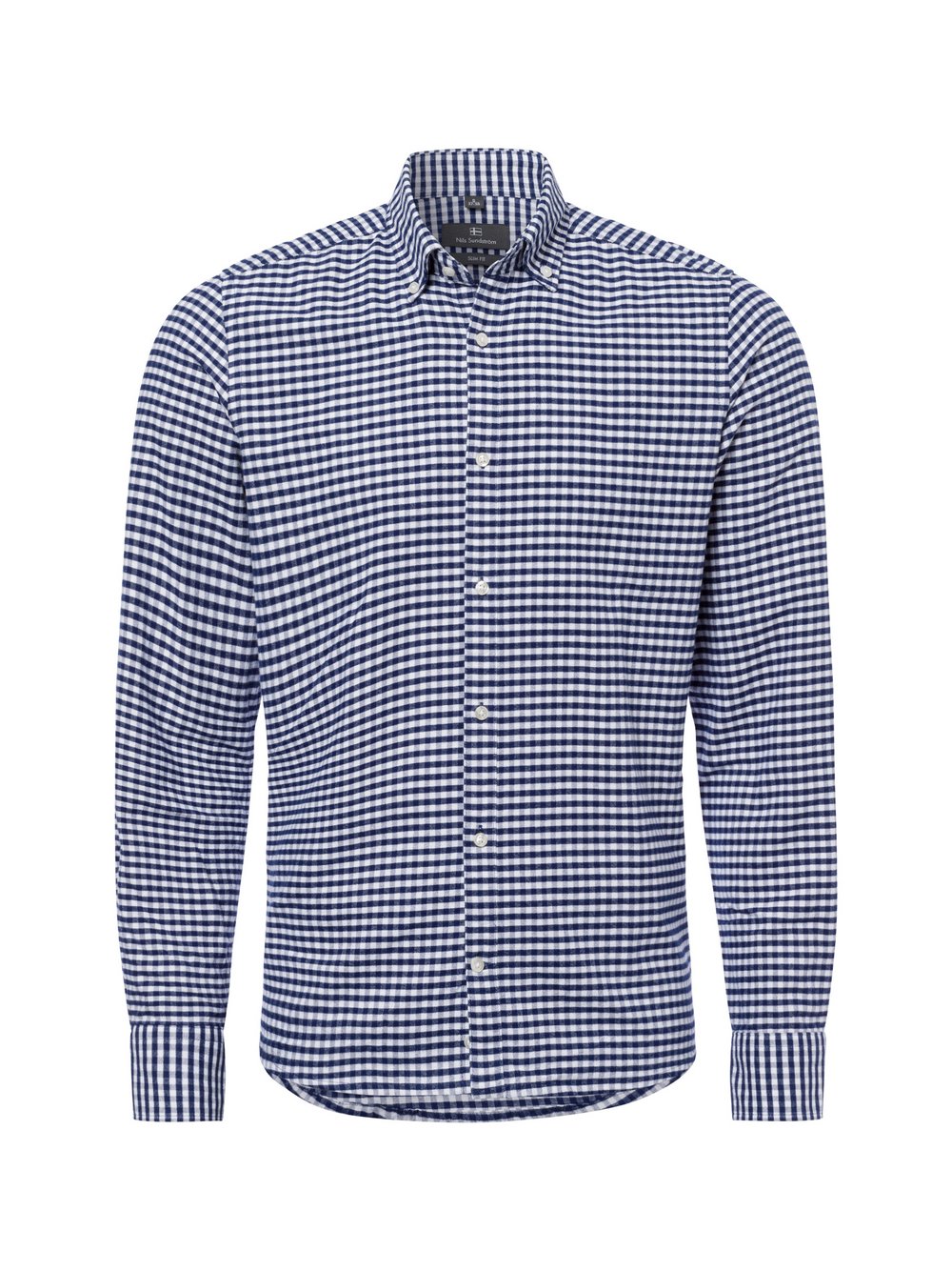 Nils Sundström Męska koszula casual Mężczyźni Slim Fit Bawełna niebieski w kratkę, S