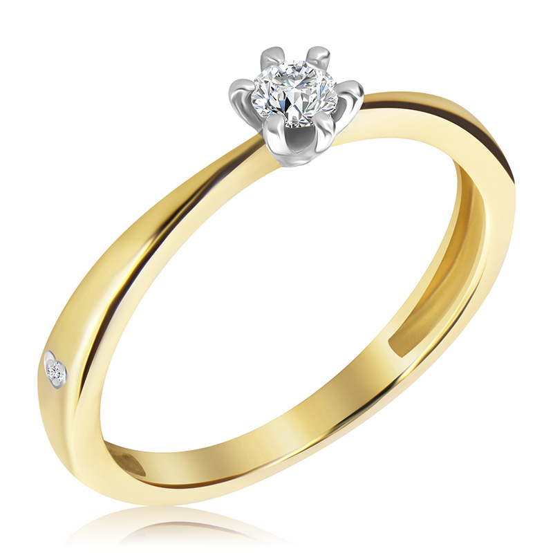 Pierścionek zaręczynowy dwukolorowy z sercami i brylantami 0.18 ct - WB-22-35