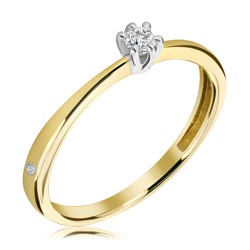 Pierścionek zaręczynowy dwukolorowy z sercami i brylantami 0.08 ct - WB-22-25