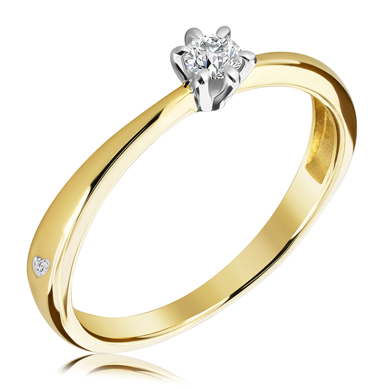 Pierścionek zaręczynowy dwukolorowy z sercami i brylantami 0.11 ct - WB-22-30