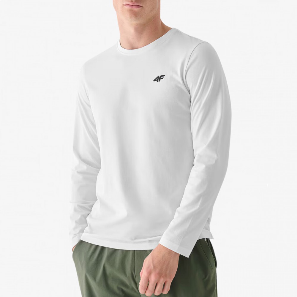 Męski Longsleeve 4F Koszulka z długim rękawem Biała M00TLONM375-10S