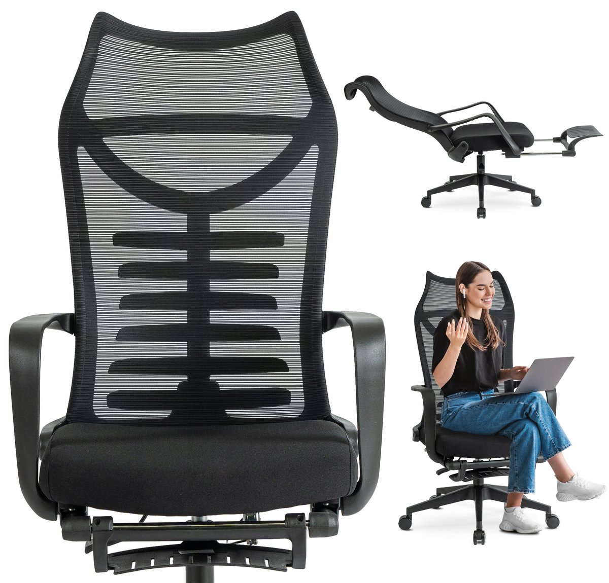 Krzesło Obrotowe Biurowe Fotel Ergonomiczny Biurowy Obrotowy Czarny ACTON