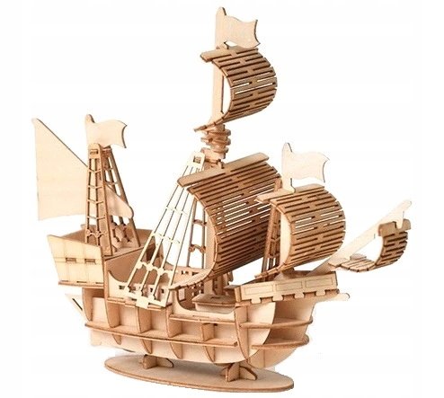 DREWNIANY ŻAGLOWIEC, PUZZLE 3D - STATEK PIRACKI 82 ELEMENTY