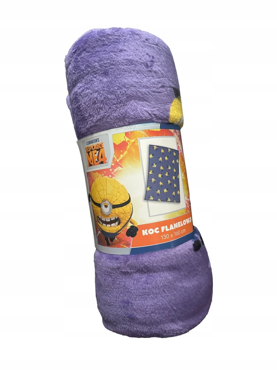 CARBOTEX Flanelowy koc kocyk dziecięcy MINIONKI 130x160 cm FIOLET 562