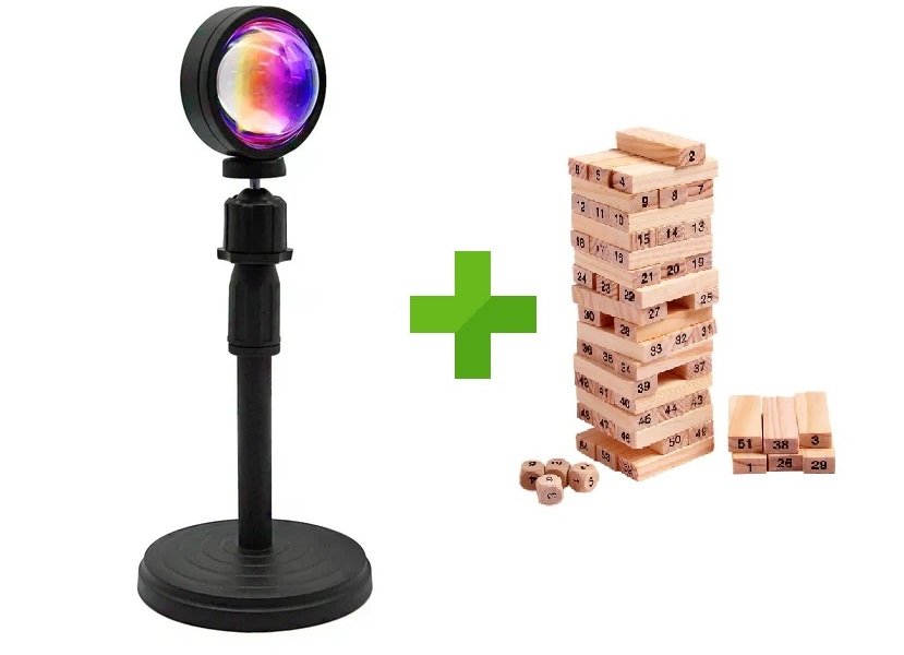 KingSzop Lampa Nocna Projekcyjna Sunset Zachód Słońca Led dla dziecka, salonu + Bonus mini gra Zestaw