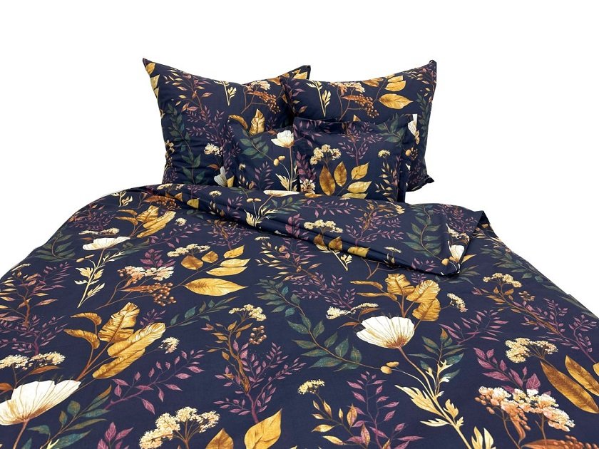 Pościel bawełniana Lux 160x200 1234-2 granatowa liście