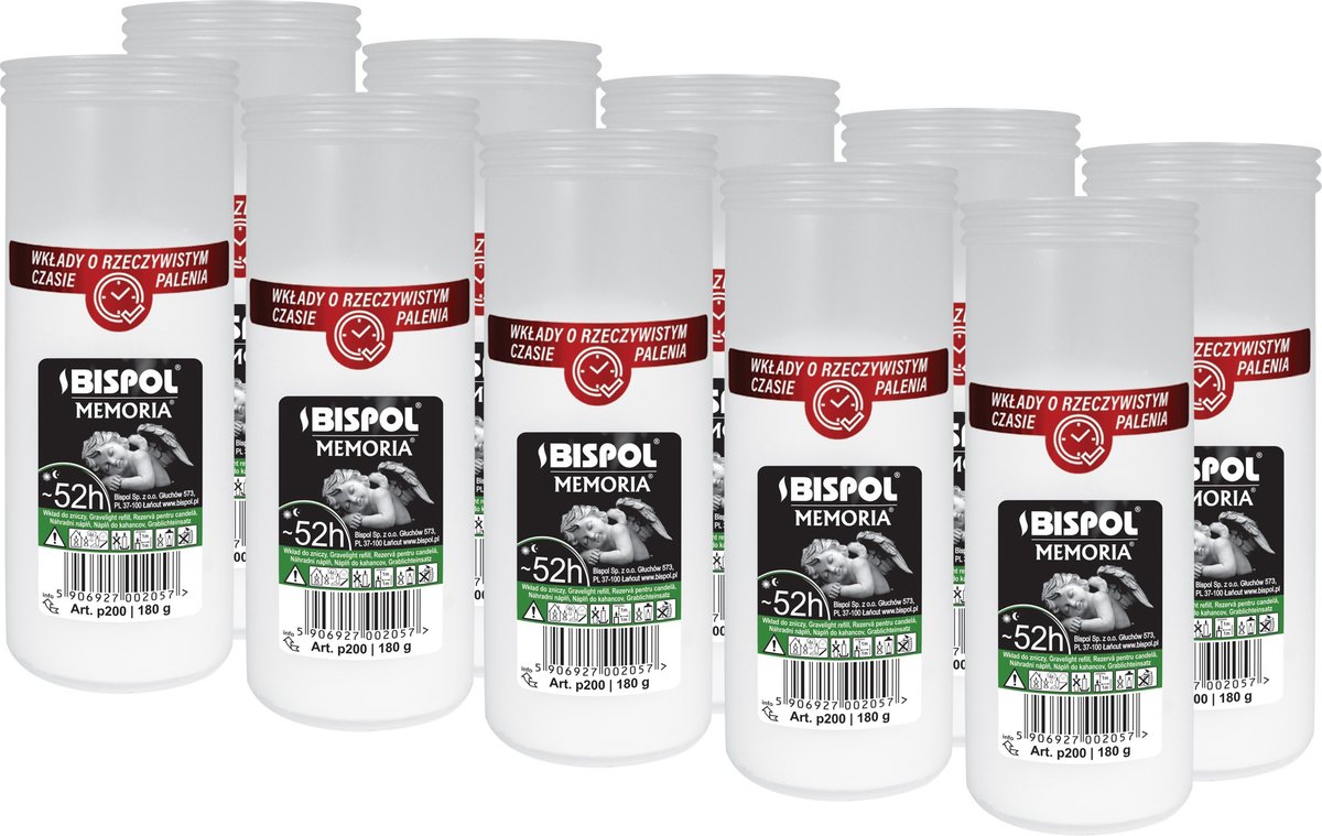 ZESTAW Wkłady do zniczy parafinowe BISPOL P200 52H 10szt. + Zapałki DABSTER_PL 38szt.