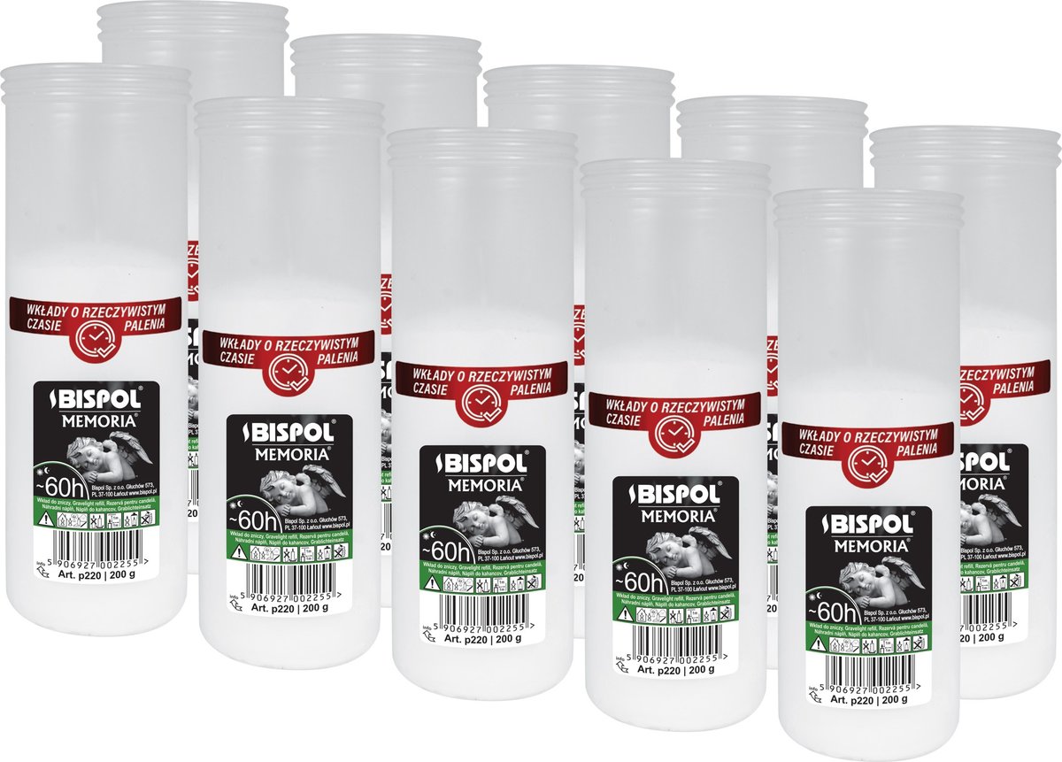 ZESTAW Wkłady do zniczy parafinowe BISPOL P220 60H 10szt. + Zapałki DABSTER_PL 38szt.