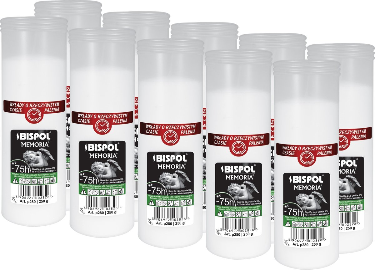 ZESTAW Wkłady do zniczy parafinowe BISPOL P280 75H 10szt. + Zapałki DABSTER_PL 38szt.