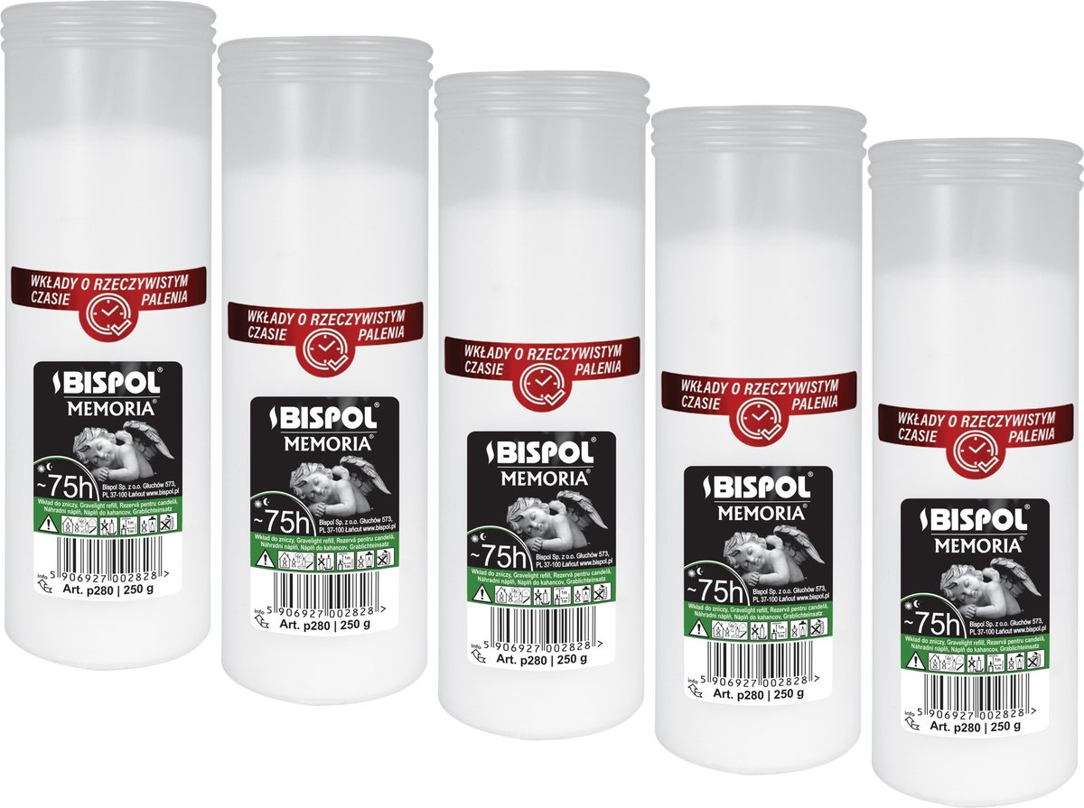 ZESTAW Wkłady do zniczy parafinowe BISPOL P280 75H 5szt. + Zapałki DABSTER_PL 38szt.