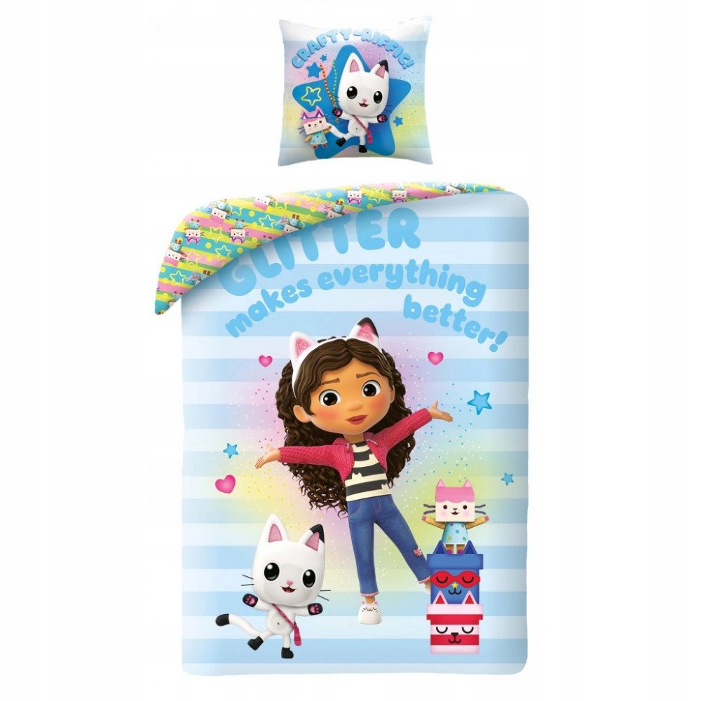 Pościel dziecięca dwustronna Koci Domek Gabi 140x200 Gabby's Dollhouse