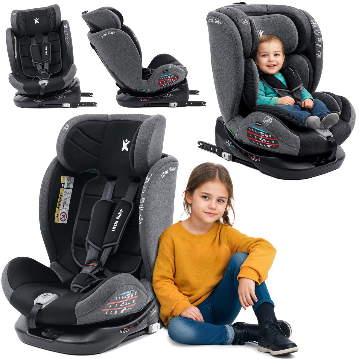 FOTELIK SAMOCHODOWY OBROTOWY 360° CZARNO-SZARY 40-150 CM i-Size R129 + ISOFIX