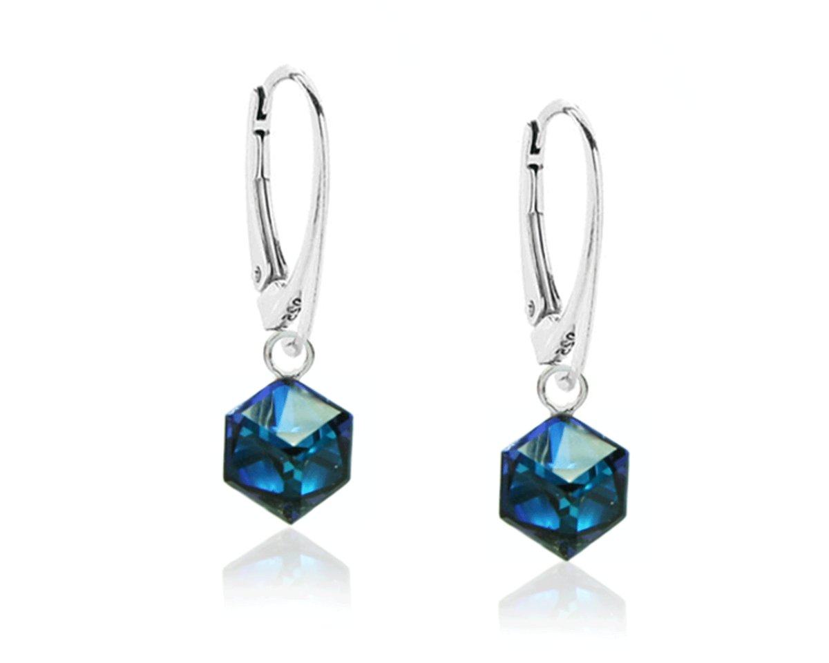 Kolczyki srebrne z kryształem Cube Bermuda Blue