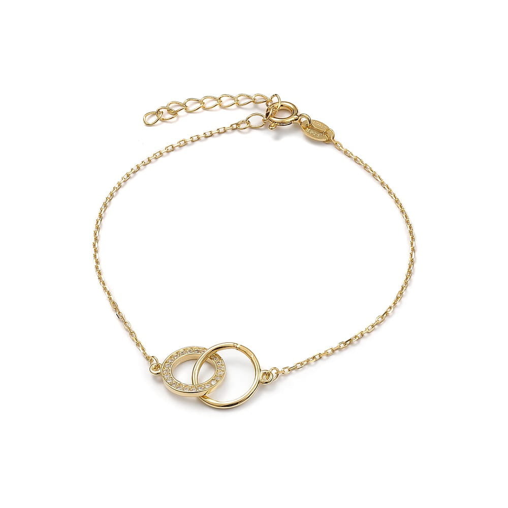 Srebrna bransoletka pozłacana klanówka kółko z cyrkoniami