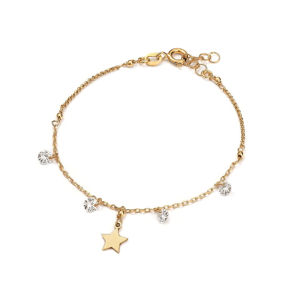 Srebrna bransoletka pozłacana z cyrkoniami i gwiazdką