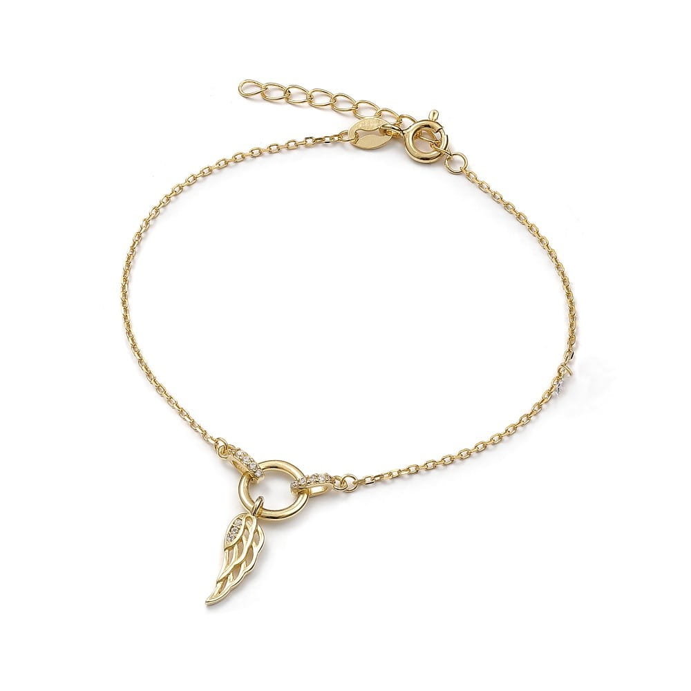 Srebrna bransoletka pozłacana skrzydło anioła z cyrkoniami