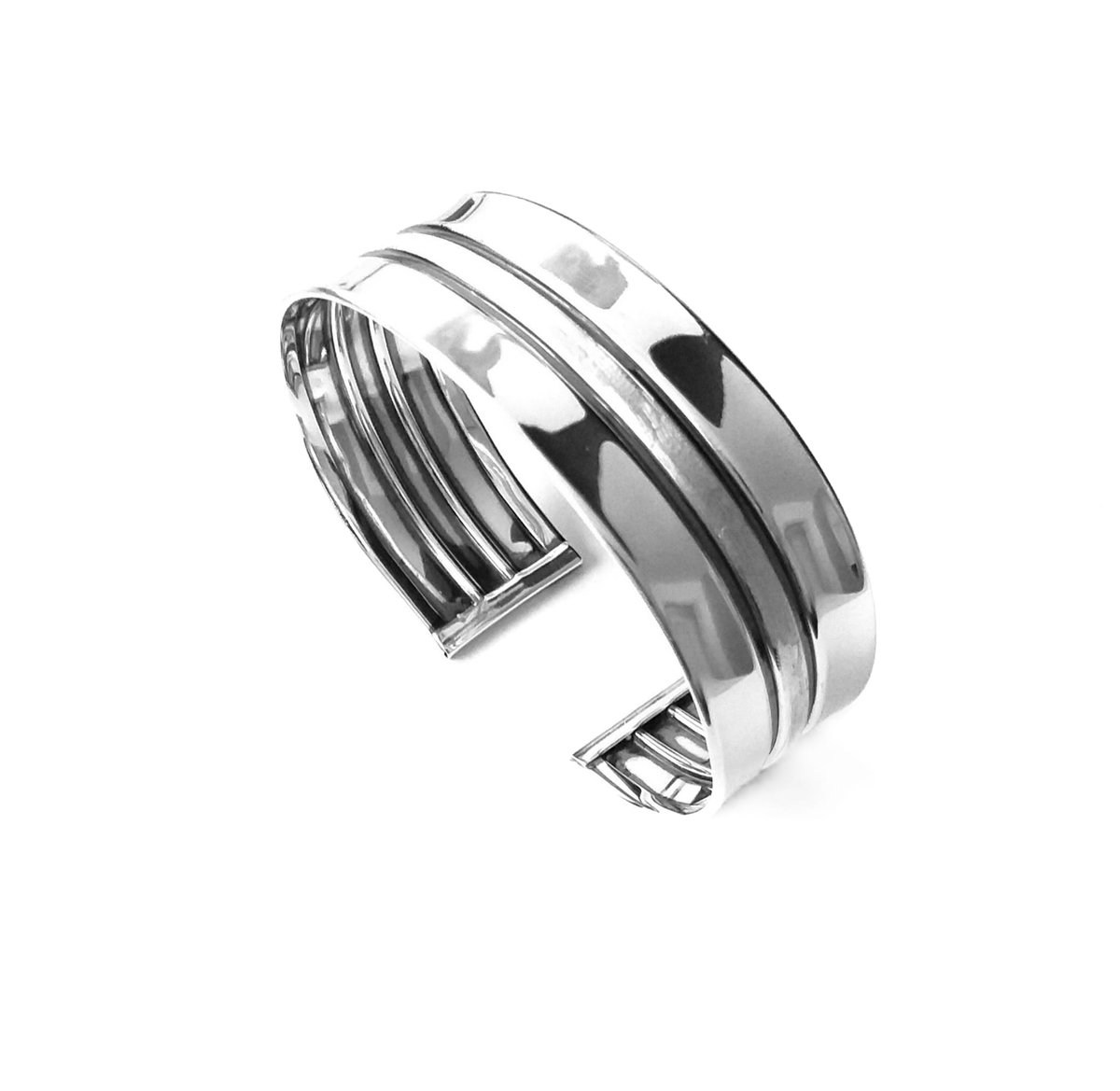 Srebrna bransoletka sztywna szeroka z paskiem pr925