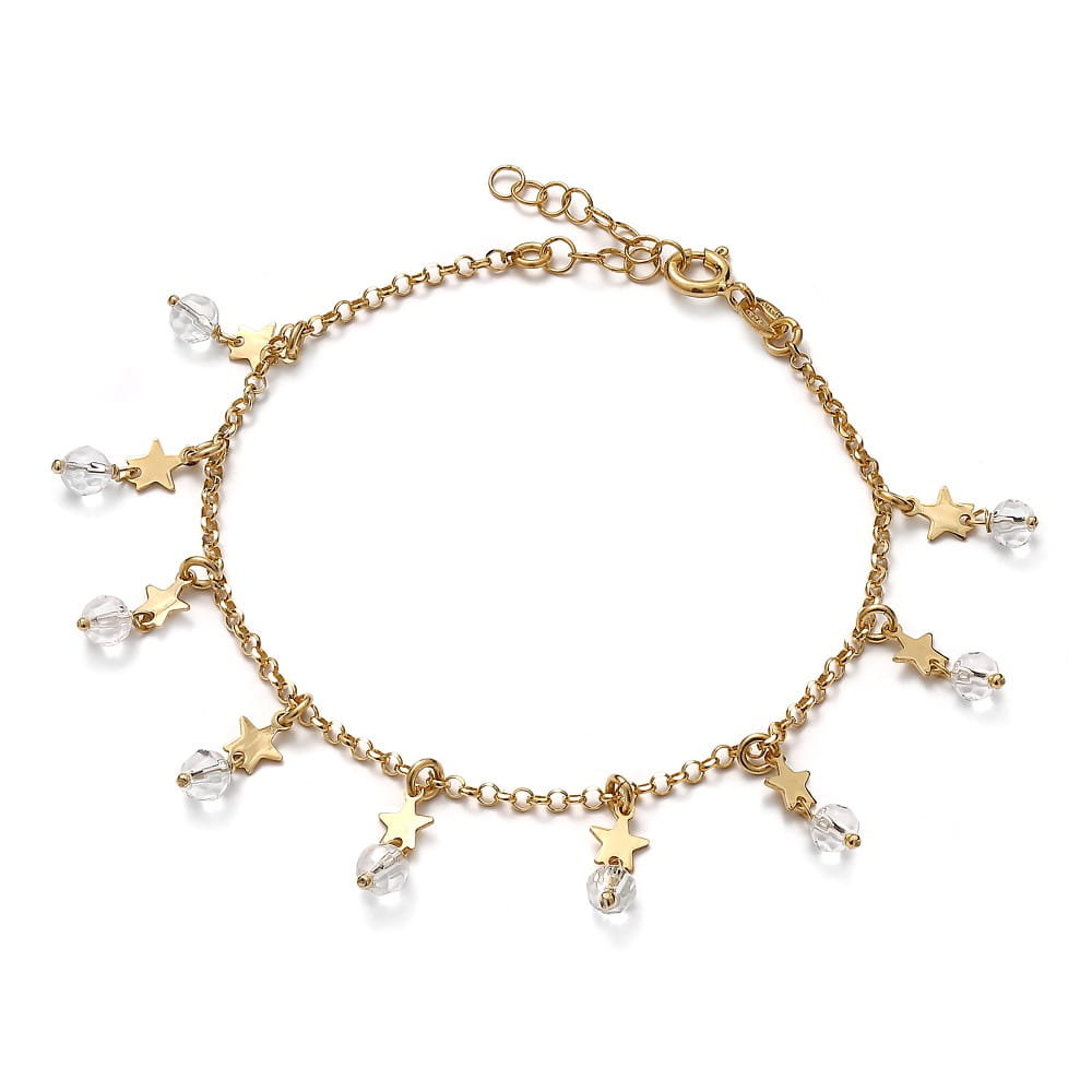 Srebrna bransoletka pozłacana z gwiazdkami oraz cyrkoniami