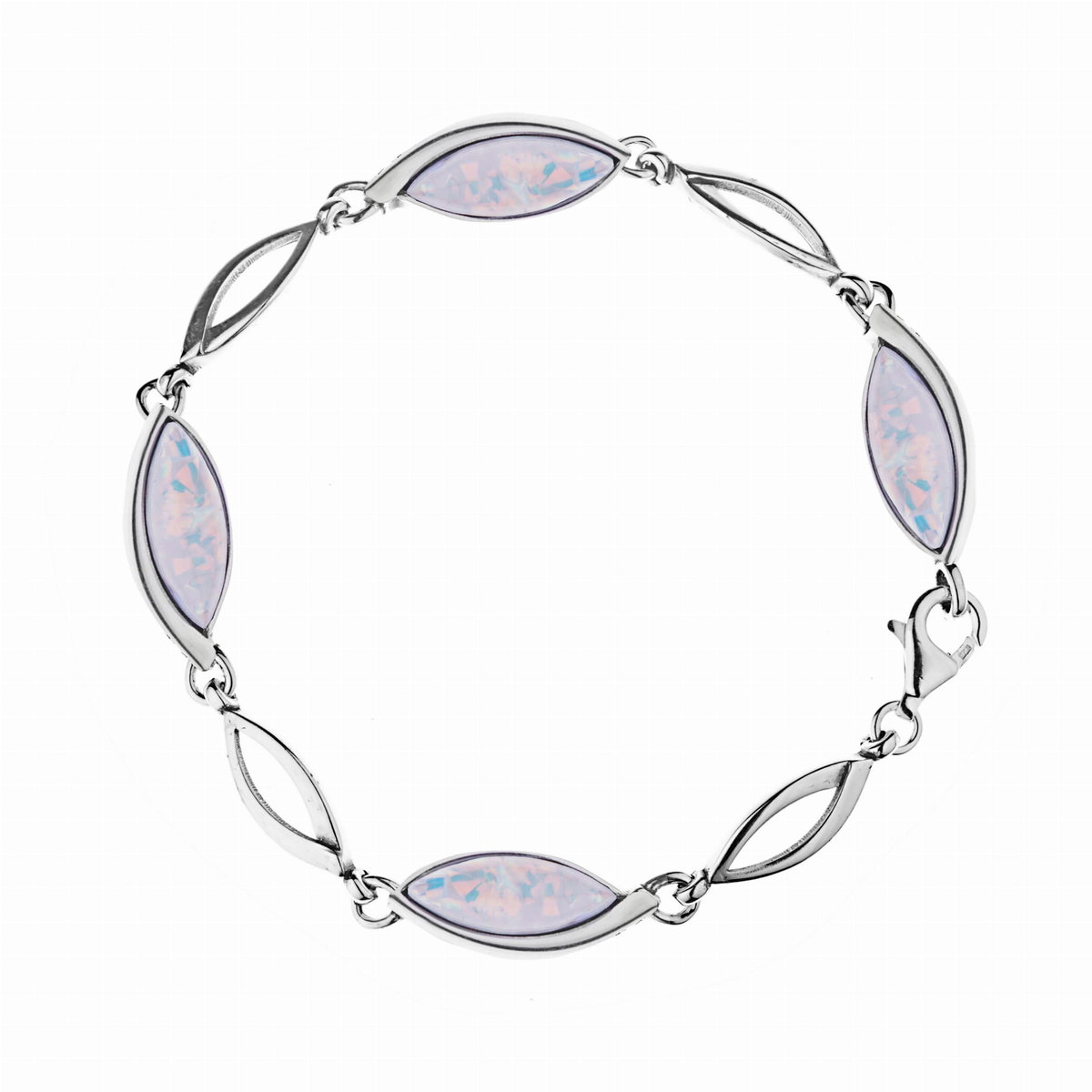 Elegancka srebrna bransoletka z błyszczącymi kamieniami - opal biały pr925