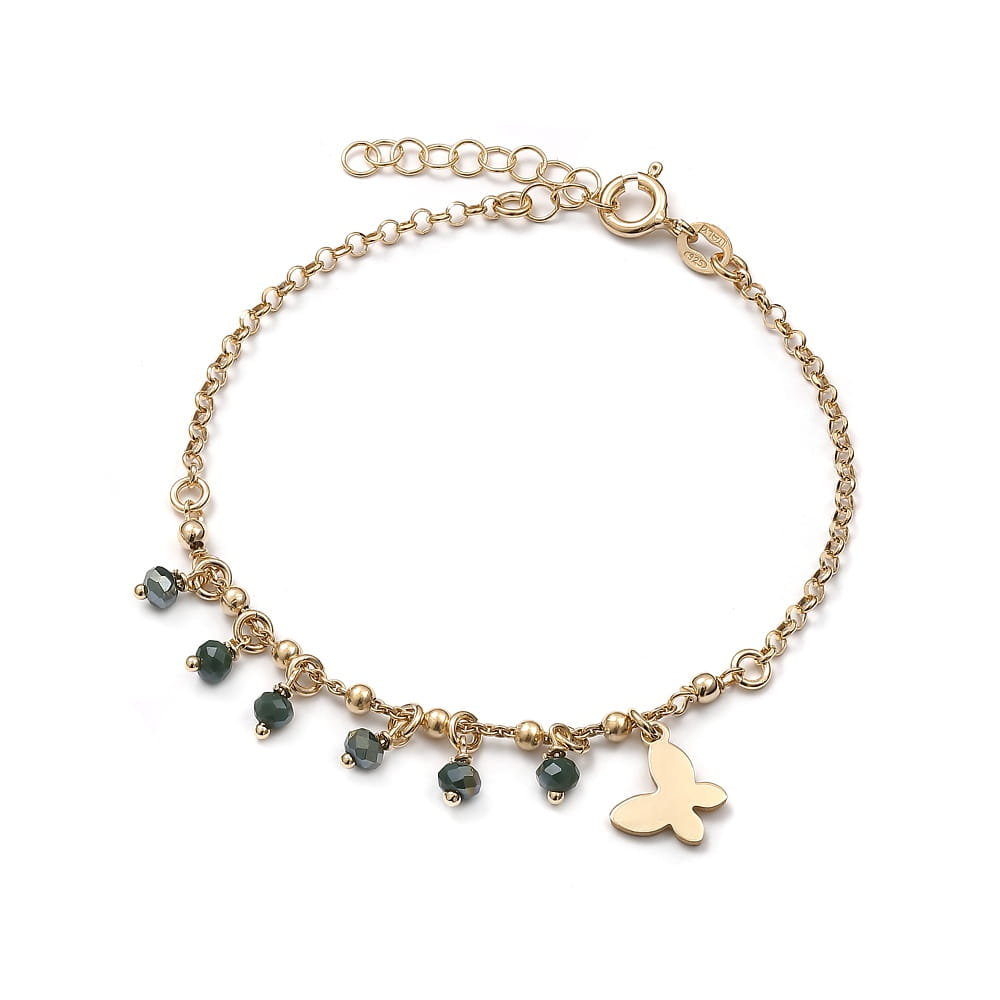 Srebrna bransoletka pozłacana motyl z cyrkoniami