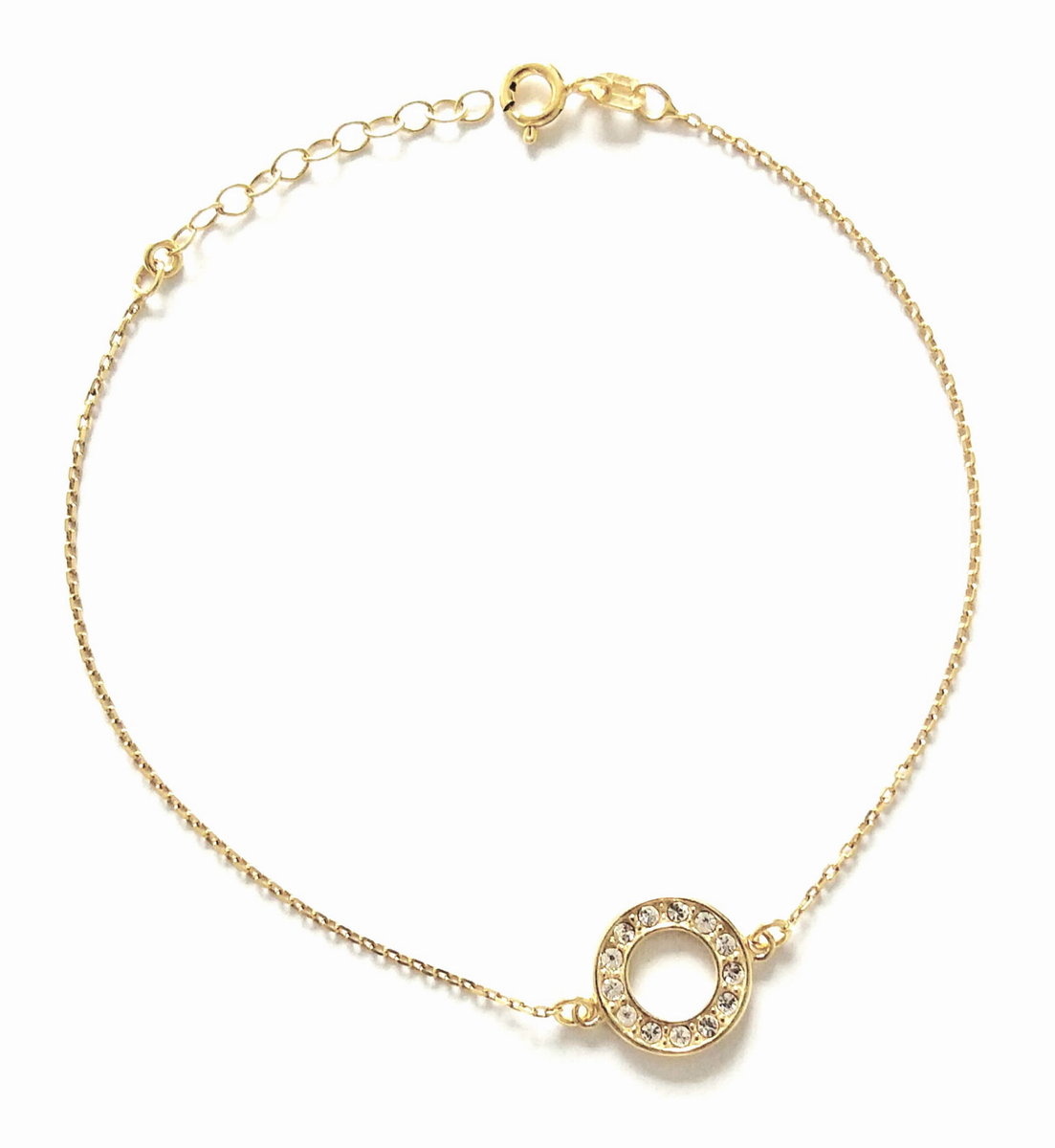 Srebrna bransoletka pozłacana z okrągłym elementem i cyrkoniami