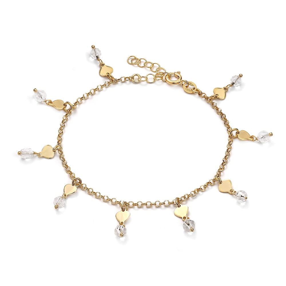 Srebrna bransoletka pozłacana z serduszkami oraz cyrkoniami