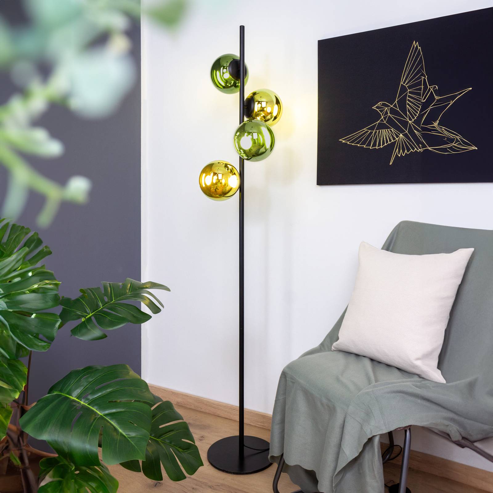 Eco-Light Lampa stojąca LED Altaïr złoty/zielony wysokość 160 cm 4-punktowa szklana
