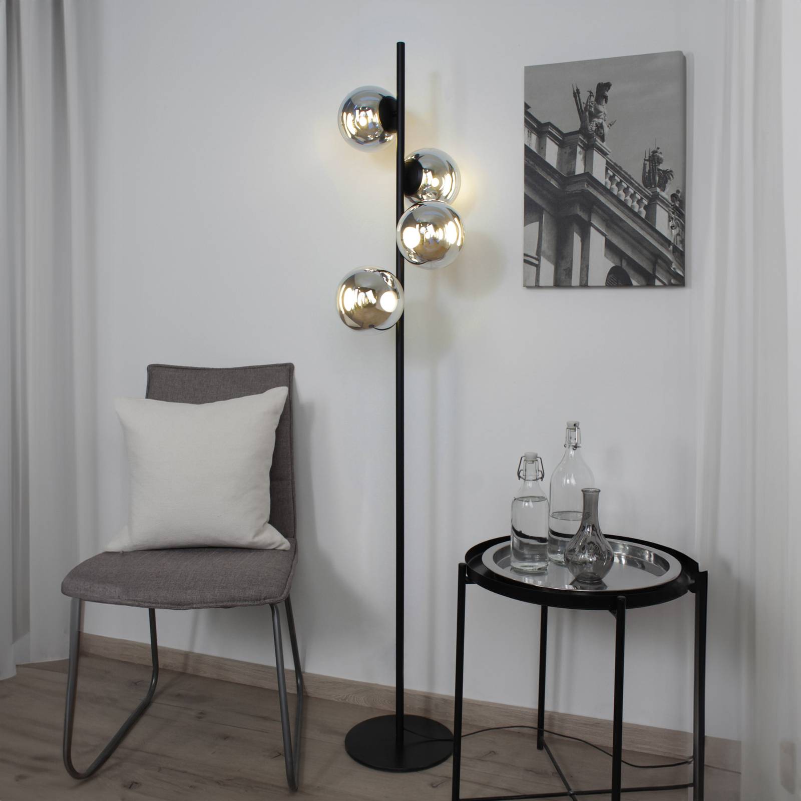 Eco-Light Lampa stojąca LED Altaïr kolor srebrny wysokość 160 cm 4-punktowa szklana