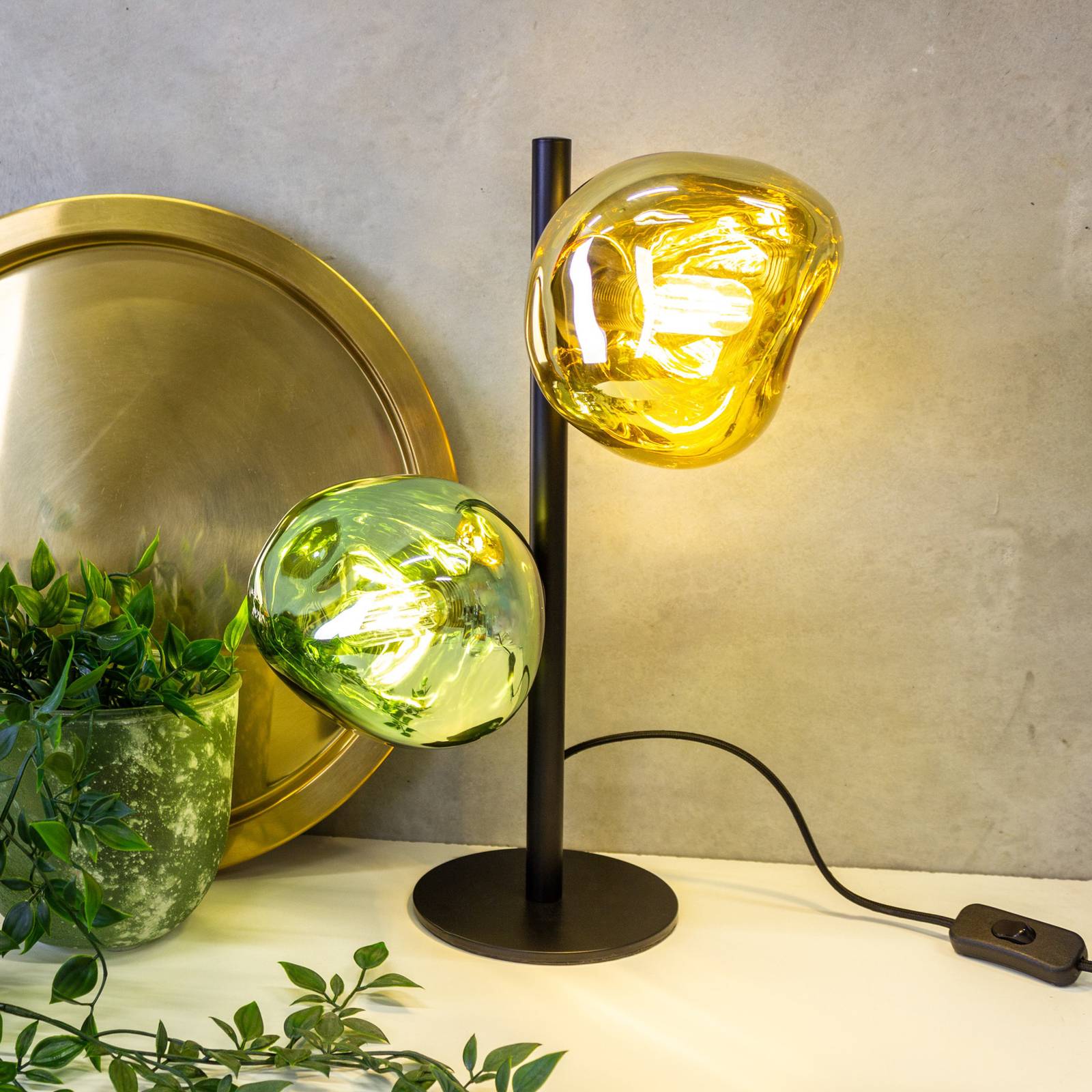 Eco-Light Canopus lampa stołowa złoty/zielony wysokość 40 cm 2-punktowa szkło E14