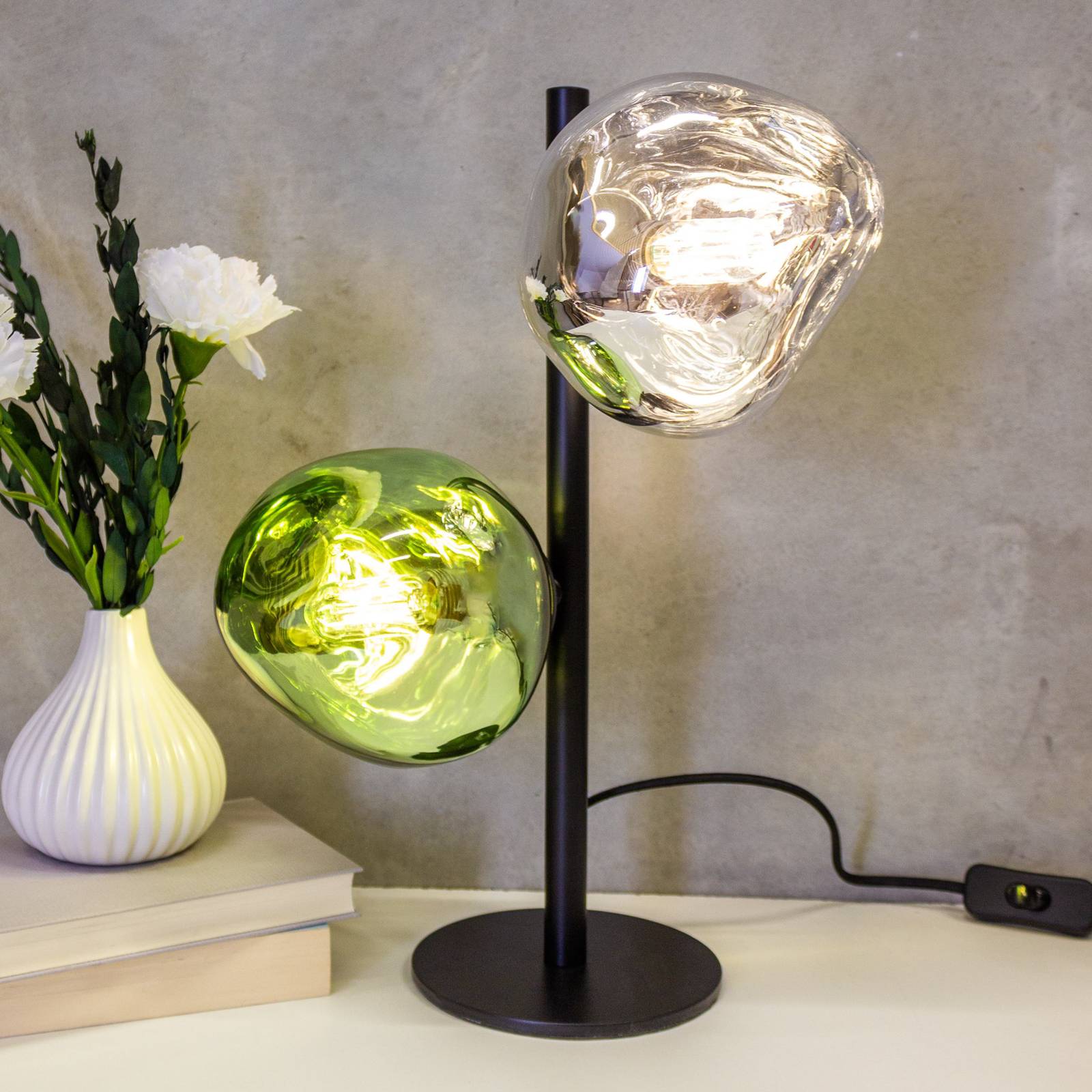Eco-Light Canopus lampa stołowa zielona/srebrna Wysokość 40 cm 2-punktowa szkło E14