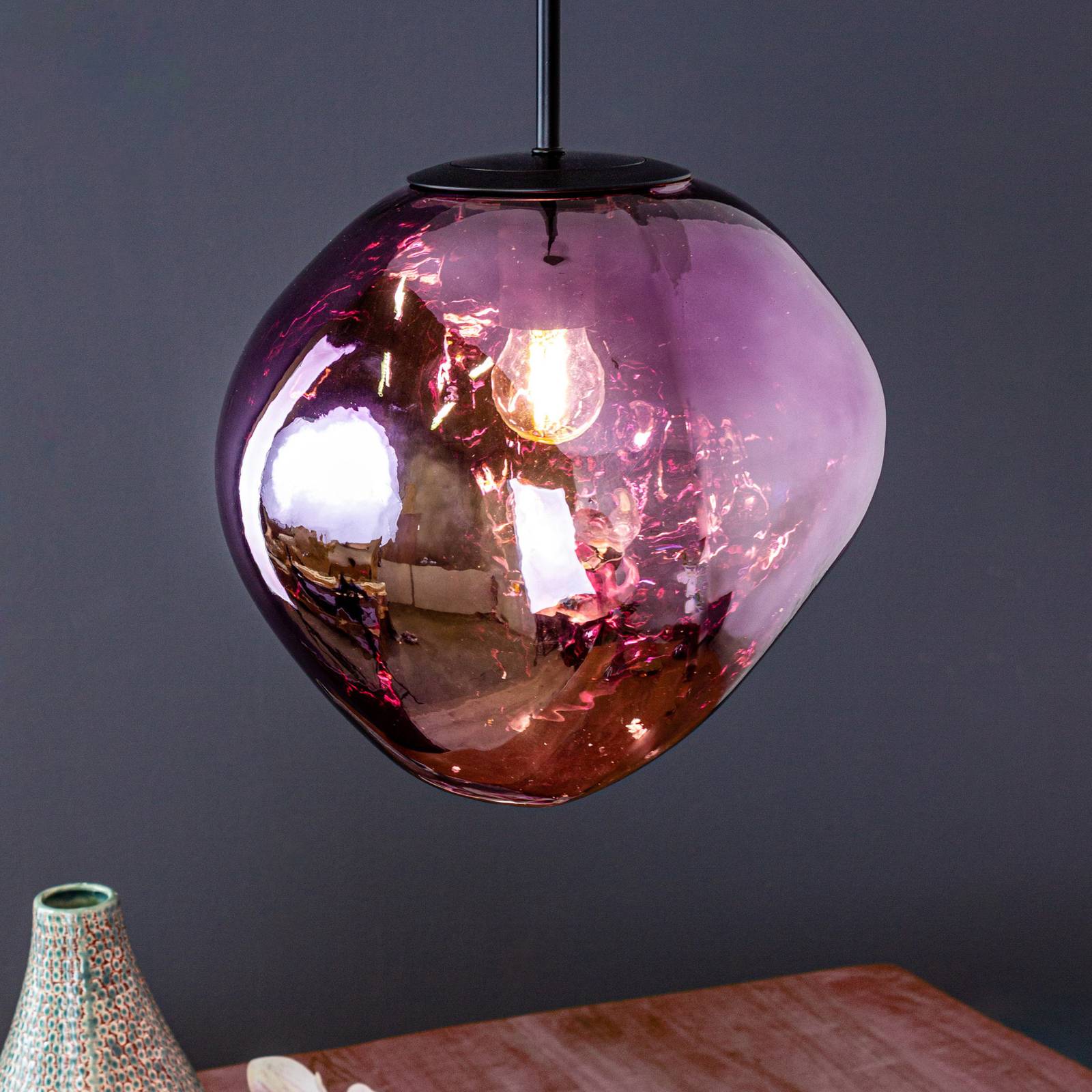 Eco-Light Lampa wisząca Canopus, fioletowa, Ø 28 cm, szkło, E27