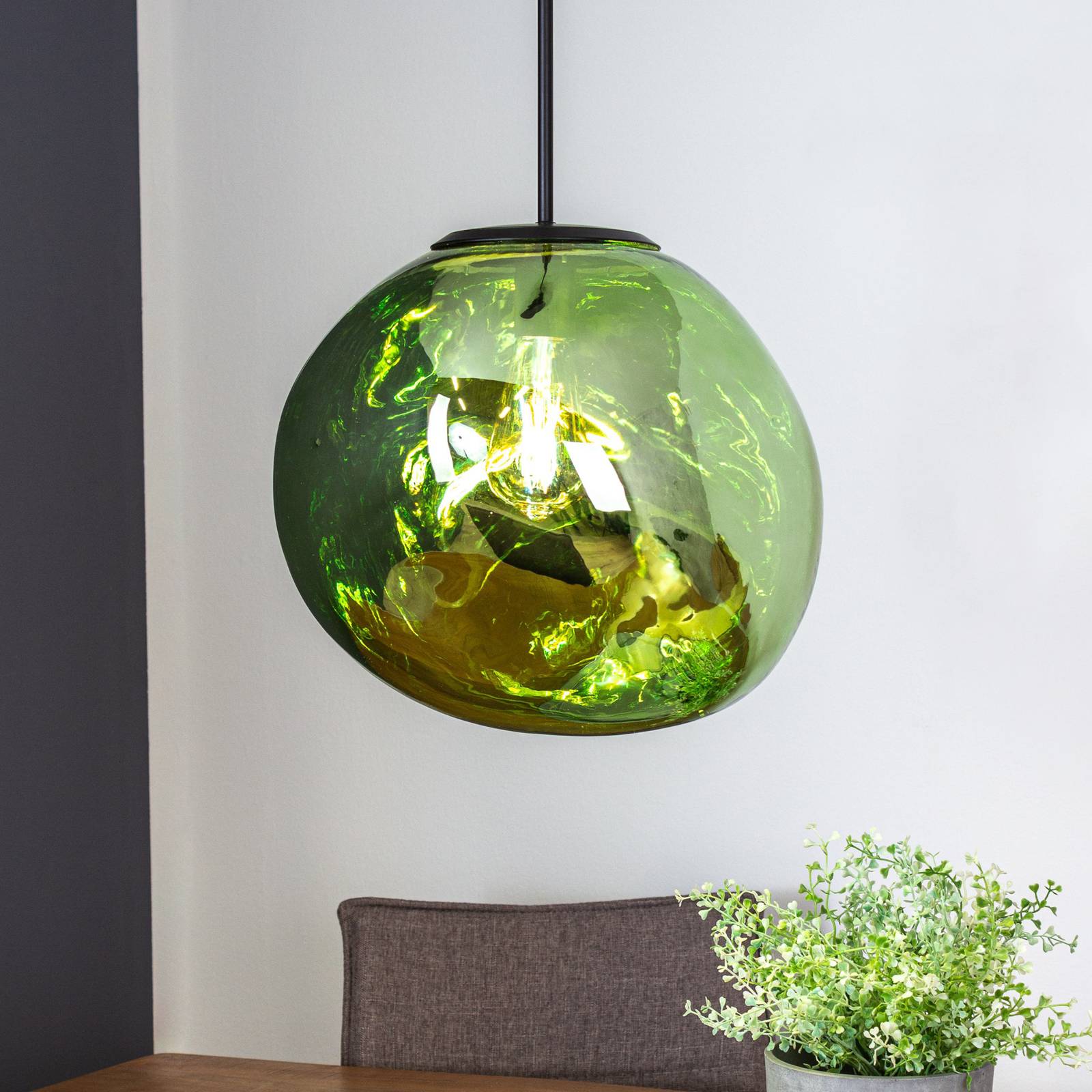 Eco-Light Lampa wisząca Canopus, zielona, Ø 36 cm, szkło, E27