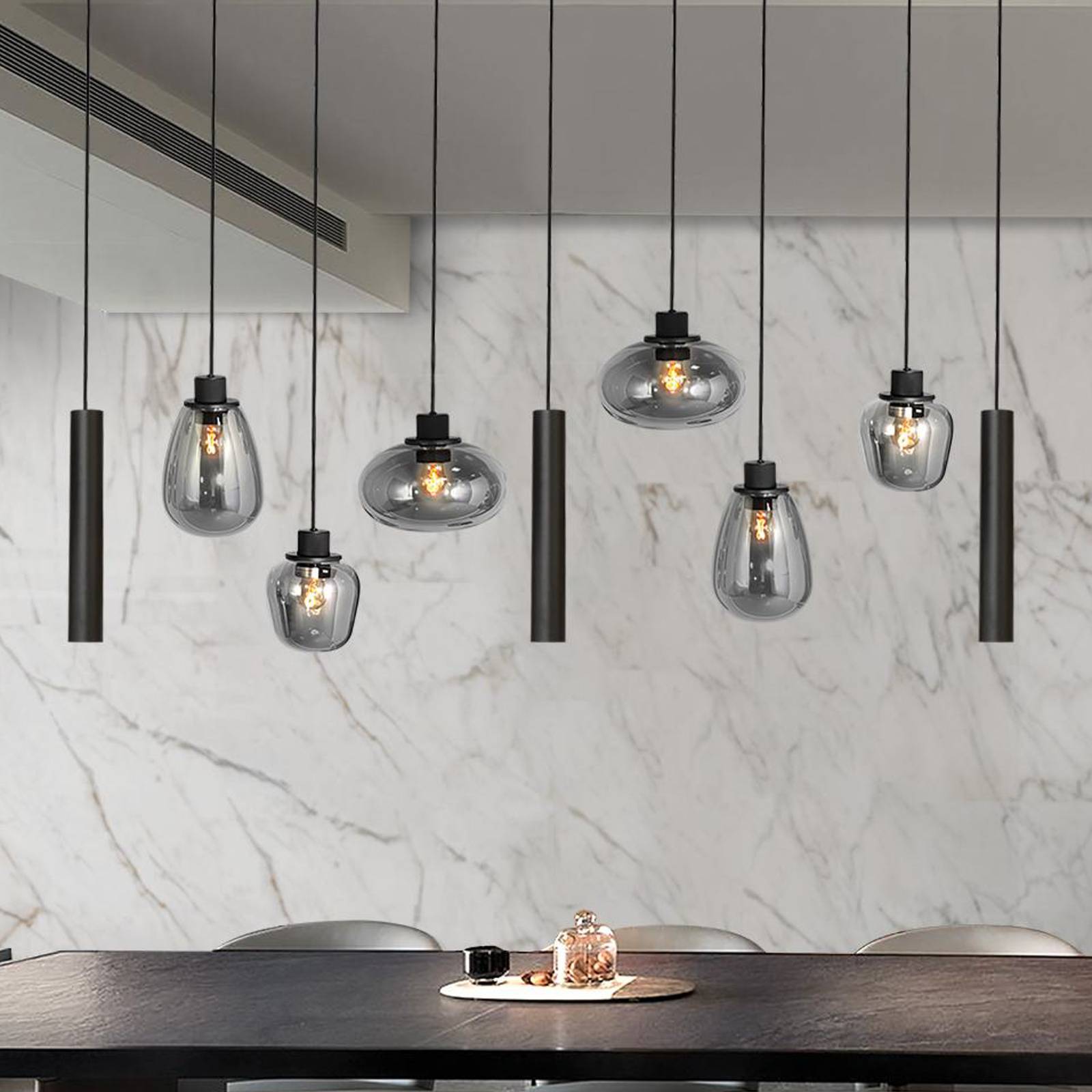 Steinhauer Lampa wisząca Reflexion, metal, szkło, 9-punktowa, czarna