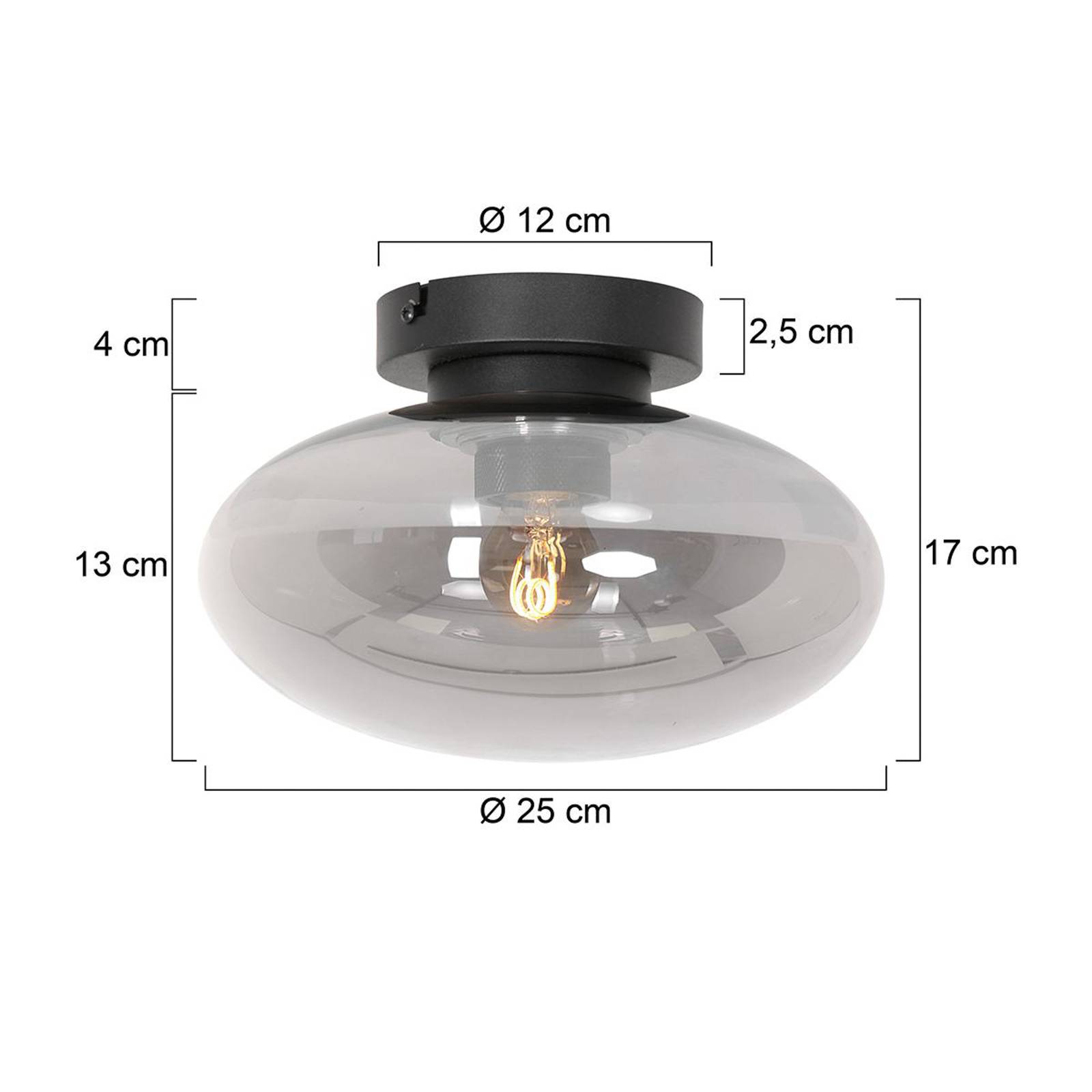 Steinhauer Lampa sufitowa Reflexion, Ø 25 cm, szkło, czarny/dymny szary