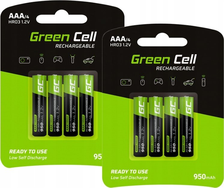Green Cell 8x Akumulatorki Paluszki AAA R3 950mAh Ni-MH Baterie do ładowania Green Cell