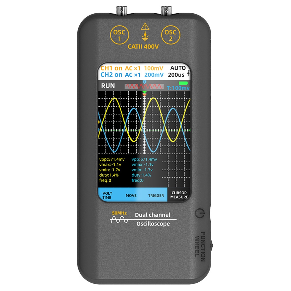 Oscyloskop dwukanałowy BSIDE O2, pasmo 50MHz, częstotliwość próbkowania w czasie rzeczywistym 250MSa/s - Szary