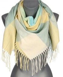 Chusta jesienno-zimowa ciepła krata frędzle AXD-13-19 żółta