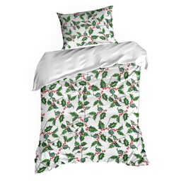 Eurofirany Pościel świąteczna 140x200 Tori biała zielona liście Św 23