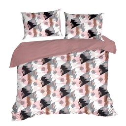 Eurofirany Pościel świąteczna 220x200 Aura czarna różowa szara choinki Św 23