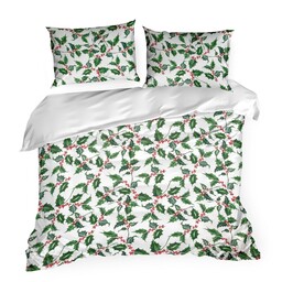 Eurofirany Pościel świąteczna 220x200 Tori biała zielona liście Św 23