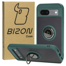 Bizon Etui z uchwytem na palec Case Hybrid Ring do Google Pixel 8a, przydymione z ciemnozieloną ramką