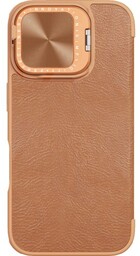 Nillkin Etui z klapką i ochroną aparatu Qin Prop do iPhone 16, brązowe