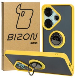 Bizon Etui z uchwytem na palec Case Hybrid Ring do Xiaomi Poco F6, przydymione z żółtą ramką