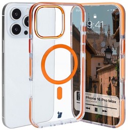 Bizon Etui z pierścieniem magnetycznym Case Marco do iPhone 16 Pro Max, przezroczyste z pomarańczową ramką