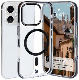 Bizon Etui z pierścieniem magnetycznym Case Marco do iPhone 16 Pro, przezroczyste z czarną ramką