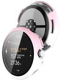 Bizon Etui ze szkłem do zegarka Case+Glass Watch do Google Pixel Watch 3 45mm, białoróżowe