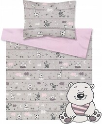 Pościel do łóżeczka niemowlęca dziecięca poszewki 135x100 - Miś i zebra róż