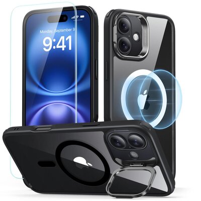 Etui ESR Classic Hybrid Kickstand HaloLock MagSafe + Tempered Glass do Apple iPhone 16 Przezroczysto-czarny